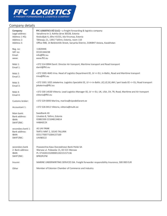 Contact details of FFC Logistics OÜ